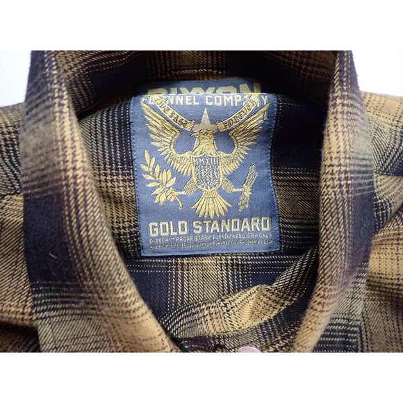 Dixxon Flannel Gold Standard Black Yellow Plaid Pearl Snap Button Womens L Biker - Picture 3 of 5